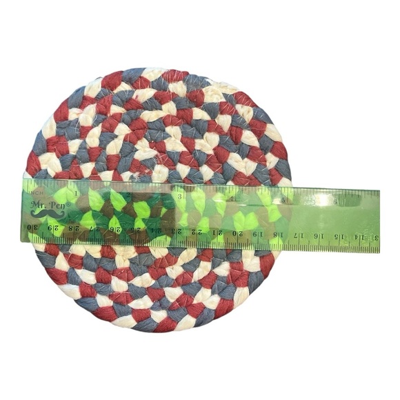 Vintage Grandma Core Braided Coasters in Red, Blue, and Cream - Picture 2 of 3
